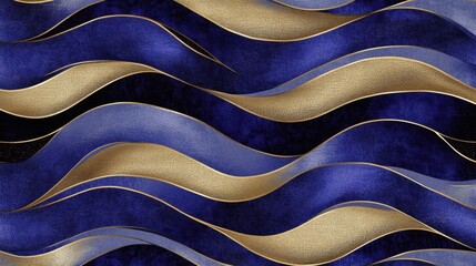 Poster - Elegant, curved wave pattern with a harmonious mix of electric blue, deep purple, and gold accents.