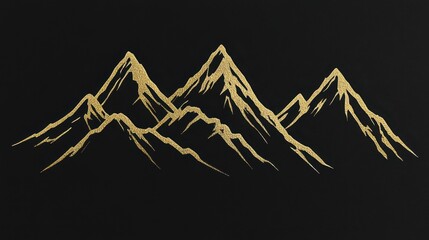 Poster - Elegant minimalist gold line art of mountain peaks on a black background, perfect for decor and branding.