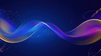 Poster - Modern vibrant neon waves with blue, purple, and gold swirls, creating a mesmerizing digital backdrop.