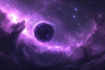 Wall Mural - ethereal nebula swirling with iridescent clouds and celestial bodies, featuring a massive purple gas giant orbiting a distant binary star system, ultrarealistic detail