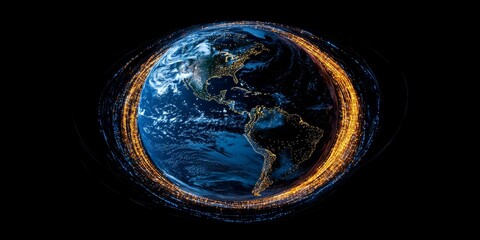 Aufkleber - conceptual art piece showing Earth with glowing data streams encircling it, symbolizing global communication, Generative AI
