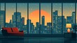 © GenerativeAIpicture - Modern Business Office with City Skyline at Sunset Illustration