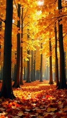 Wall Mural - a carpet of golden aspen leaves blankets the forest floor, orange, red