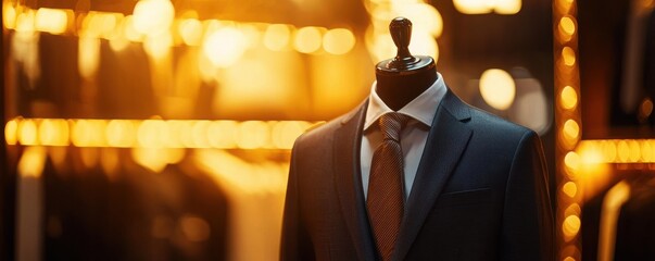 Wall Mural - Elegant mannequin displaying sophisticated suit and tie fashion store fashion photography retail environment close-up view style inspiration