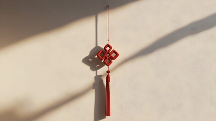 Poster - Simple geometric pendant hanging, minimalist design with warm colors, creates intriguing shadow patterns, ideal for modern decor.