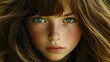 © Bundi - A young woman with distinctive freckles and vibrant green eyes is captured in a close-up portrait