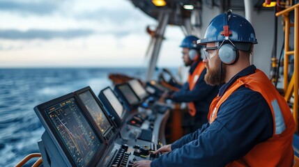 Poster - Modern Offshore Oil Rig Operations: Engineers Utilizing Advanced Technology for Energy Production in Dynamic Marine Environment