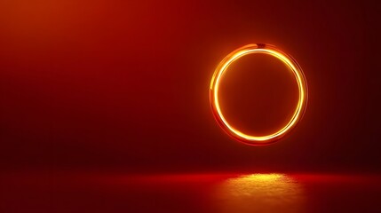 Poster - Glowing circular light, vibrant orange hue illuminating dark space, creating a striking visual effect for modern design themes.