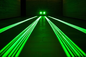 Poster - an abstract futuristic background showcases high-speed straight green lines converging at the center