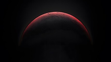 Poster - Stylized crescent shape glowing in darkness, abstract design with striking red and black contrast, ideal for futuristic themes.