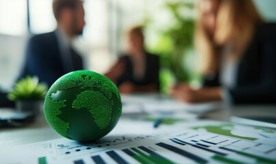 Poster - Green globe symbolizing sustainability in business discussions and data analysis