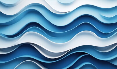 Poster - Abstract blue wave patterns in layered paper design for modern decor and backgrounds