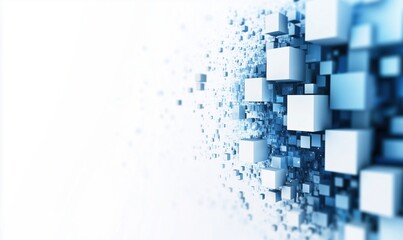 Poster - 3D abstract blue cubes explosion with depth and perspective effect