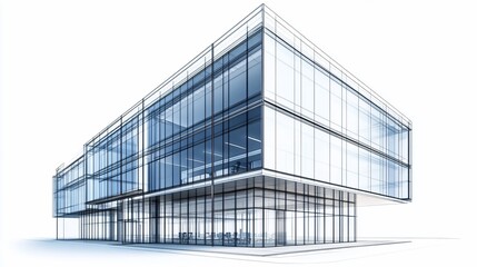 Aufkleber - Architectural rendering of a modern multi-story building with a glass facade showcasing its clean lines and design