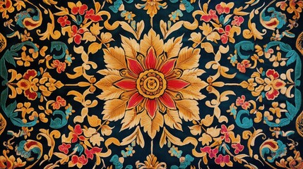 Ornate Floral Textile Pattern  Embroidered Dark Fabric Background