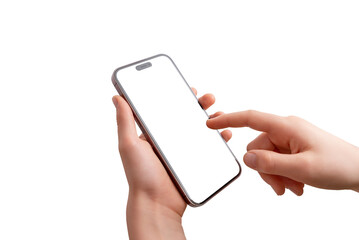 Aufkleber - Close-up of a smartphone held vertically, with a child's right hand interacting with the screen. Isolated display and background, ideal for mobile app or game previews.