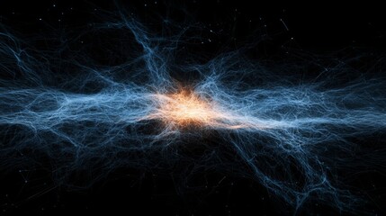 Poster - A high-tech ice field of bright blue and cyan connections on a dark navy background, with space reserved in the upper left corner for text