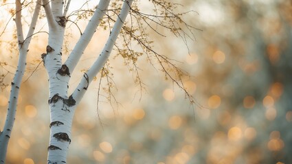 Wall Mural - beautiful birch tree with soft bokeh background showcasing nature's tranquility and light during a s