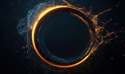 Poster - Dynamic water splash forming glowing circular shape with orange light effects