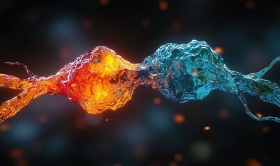 Poster - Colorful abstract representation of molecular interaction with vibrant orange and blue elements