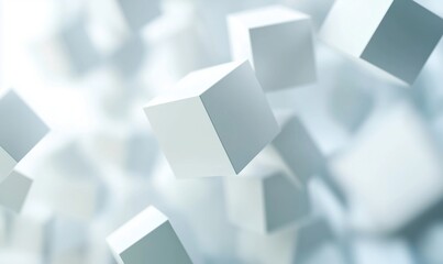 Poster - Floating white cubes in abstract space creating a modern minimalist background