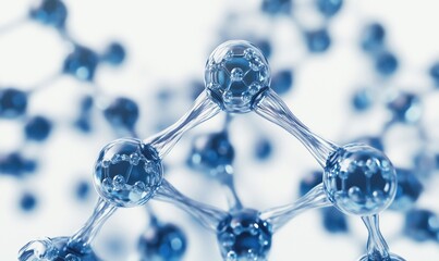 Poster - Molecular structure with interconnected atoms in blue tones for scientific illustration