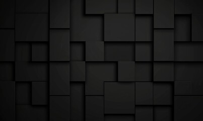 Poster - Abstract black geometric background with layered squares and rectangles