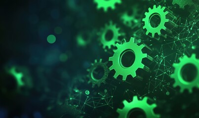 Poster - Green gears on digital background representing technology and innovation