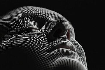 Poster - The notion of stock or stock is represented by a human face comprised of binary codes, dots, and lines, all of which are Stock