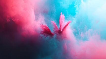 Poster - A magical fantasy transformation of butterfly wings takes place on an abstract background characterized by blue and purple colors