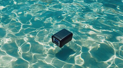 Poster - Digital charger cord floating on clear water, futuristic reflections and smooth ripples