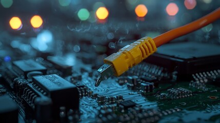 Poster - A concept that embodies computer technology features network cables and digital connections, making it perfect for exploring themes like internet communication, tech innovation, and modern hardware
