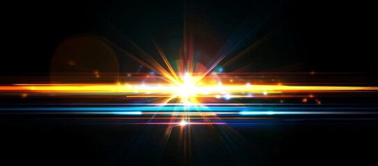 Poster - A futuristic concept is depicted as a hyperspace tunnel emitting energy and light, with bright stars shining against a blue explosive backdrop