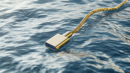 Poster - Elegant USB charger cable on a glassy water surface, digital reflections and smooth textures