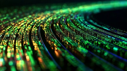 Fototapete - The blend of rapid light trails and technological elements creates a futuristic ambiance, characterized by soothing blue and green hues