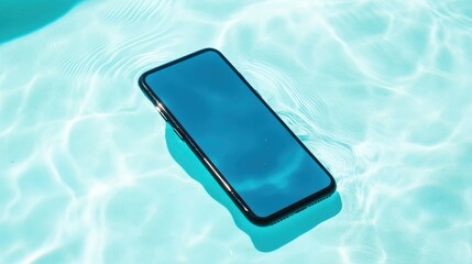 Poster - Minimalist floating smartphone in a pool of crystal-clear water, high-tech innovation concept