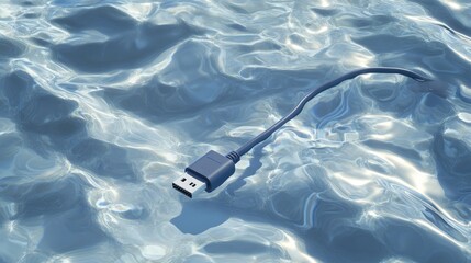 Poster - Modern USB charging cable submerged in clear water, creating soft ripples and reflections