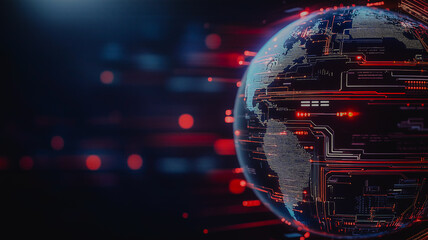 Poster - Digital Globe: A stylized digital globe with intricate circuit board patterns, symbolizing global connectivity and technological advancements. Emphasizing the power of technology.