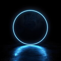 Poster - Glowing Neon Circle with Soft Blue Gradient on Black Backdrop for Product Showcase
