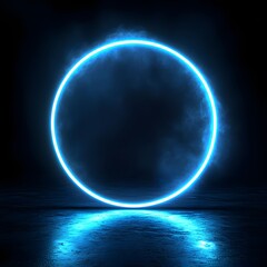 Poster - Glowing Neon Circle with Soft Blue Gradient on Minimalist Black Backdrop for Product Showcasing