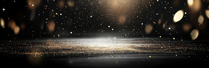 Poster - a black background serves as the canvas for a modern horizontal luxury scene with gold glitter and s
