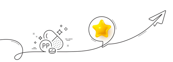 Poster - vitamin pp line icon. continuous line with share plane. niacin food nutrient sign. capsule or pill s