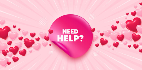 Poster - need help sticker love banner. sunburst ray background. need help tag. support service sign. faq inf