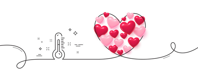 Poster - thermometer line icon. continuous line big heart. temperature diagnostic sign. fever measuring symbo