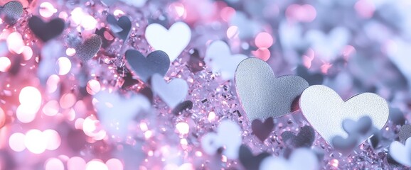 Poster - The concept of Mother's Day, Valentine's Day, Birthday, and Christmas is represented by an abstract purple and lilac background adorned with hearts