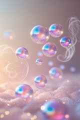 Poster - Bubbles floating gracefully in a soft pastel atmosphere during early evening light