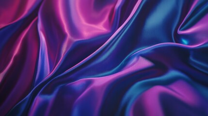 Poster - Abstract vibrant purple and blue satin fabric with glossy texture and flowing folds, elegant textile backdrop. Luxury and elegance concept