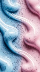 Poster - Abstract pastel hues of pink and blue create a holo holographic marble water effect in a vertical background design