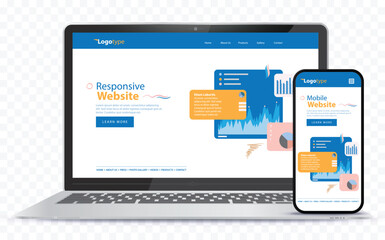Poster - Responsive Website Design With Laptop Computer and Mobile Phone Screen Vector Illustration.