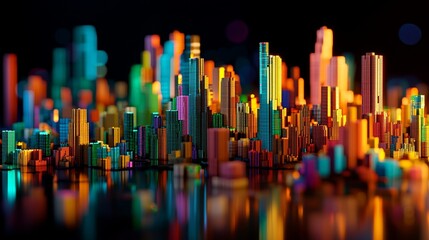 Poster - A kaleidoscope of glowing data spreads across a digital landscape, built from stock elements